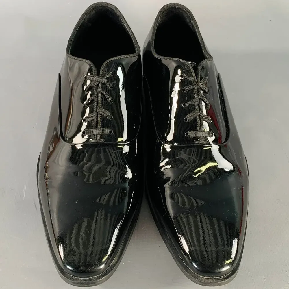 SUITSUPPLY Size 8.5 Black Patent Leather Tuxedo Oxford Lace-Up Shoes
